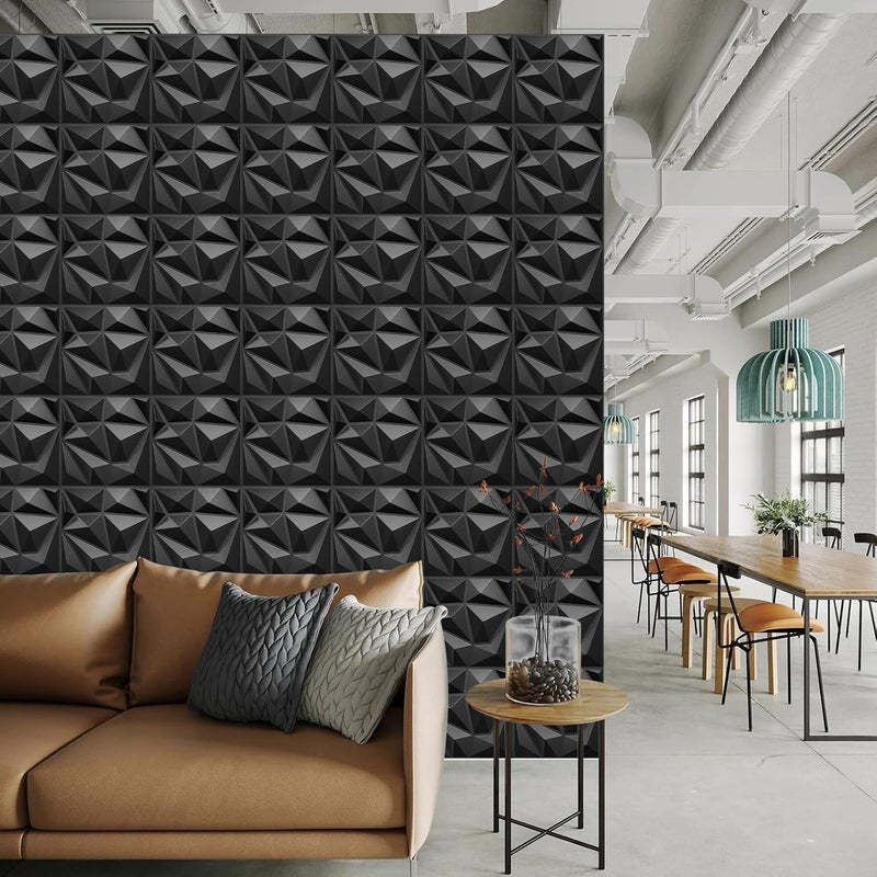 LEVOWAY 33 Pack Decorative 3D Wall Panels for Interior Wall Decor,12''x12'' Black Diamond Design Accent Wall Panles for Living Room,TV Wall Background,Bedroom - Image 2